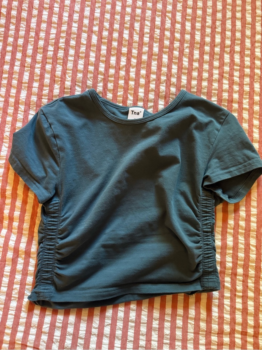 Tna Teal Side-Ruched Short Sleeve Top